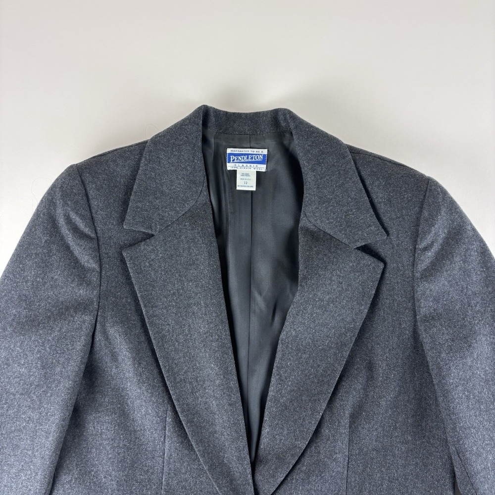 VTG Pendleton Women's Size 12 Gray 100% Wool Blazer Jacket Career One Button - Picture 5 of 12